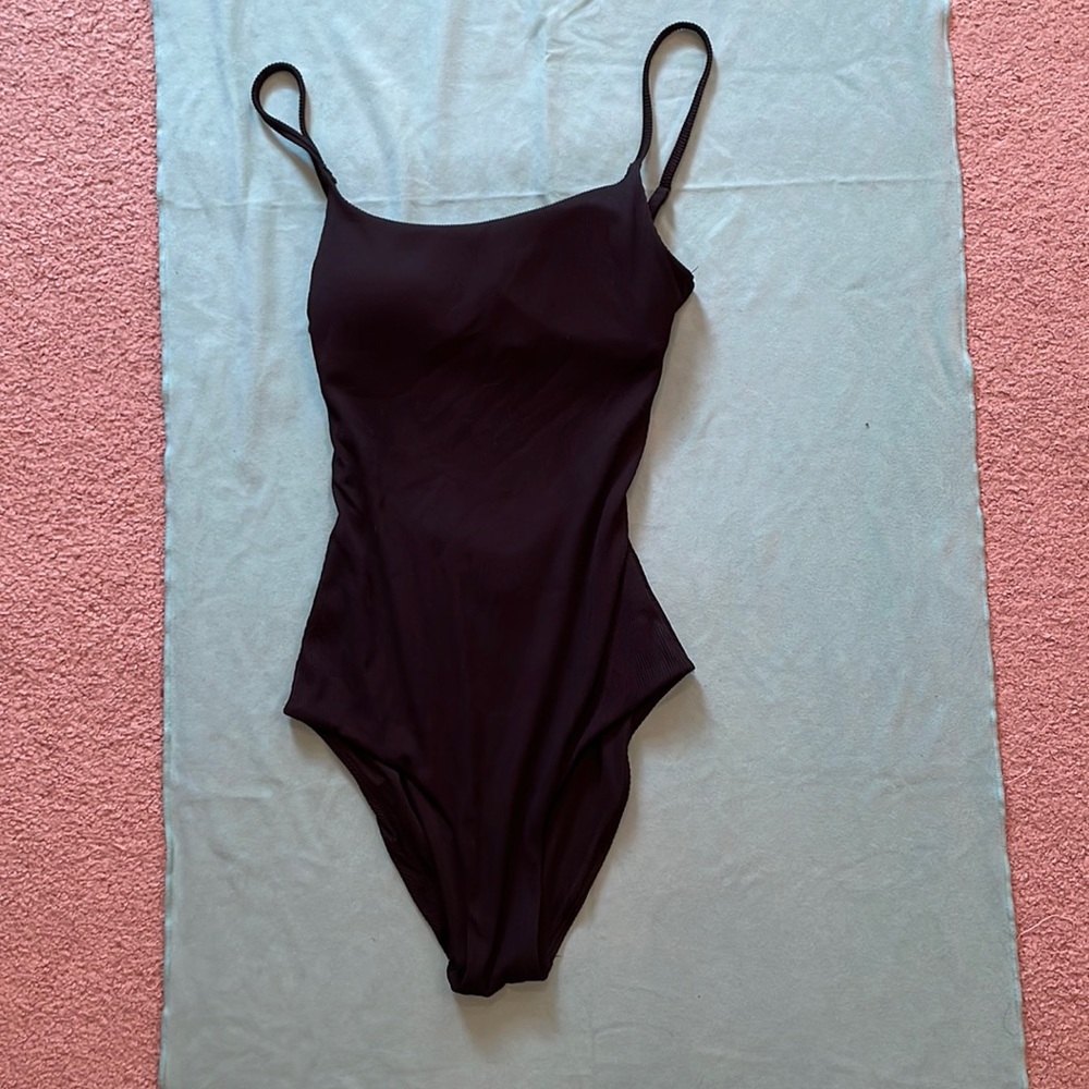 Aerie ribbed black one piece bathing suit